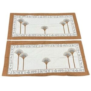 Vintage King Pillow Cases Tribal Egypt Art Brown Brazil Jackson Fabric Lot Of 2